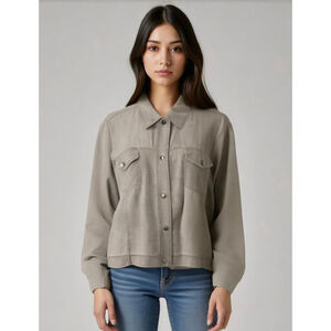 NWT Christopher & Banks Women's Denim Look Collard Top XL Brown Grunge Fisherman